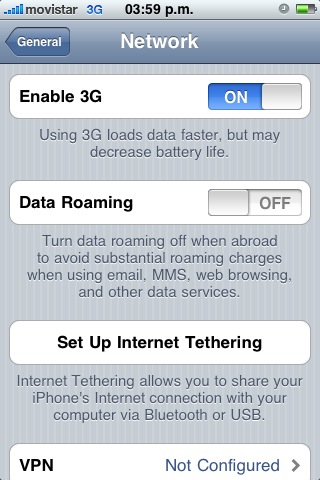 Acceso a Internet Tethering